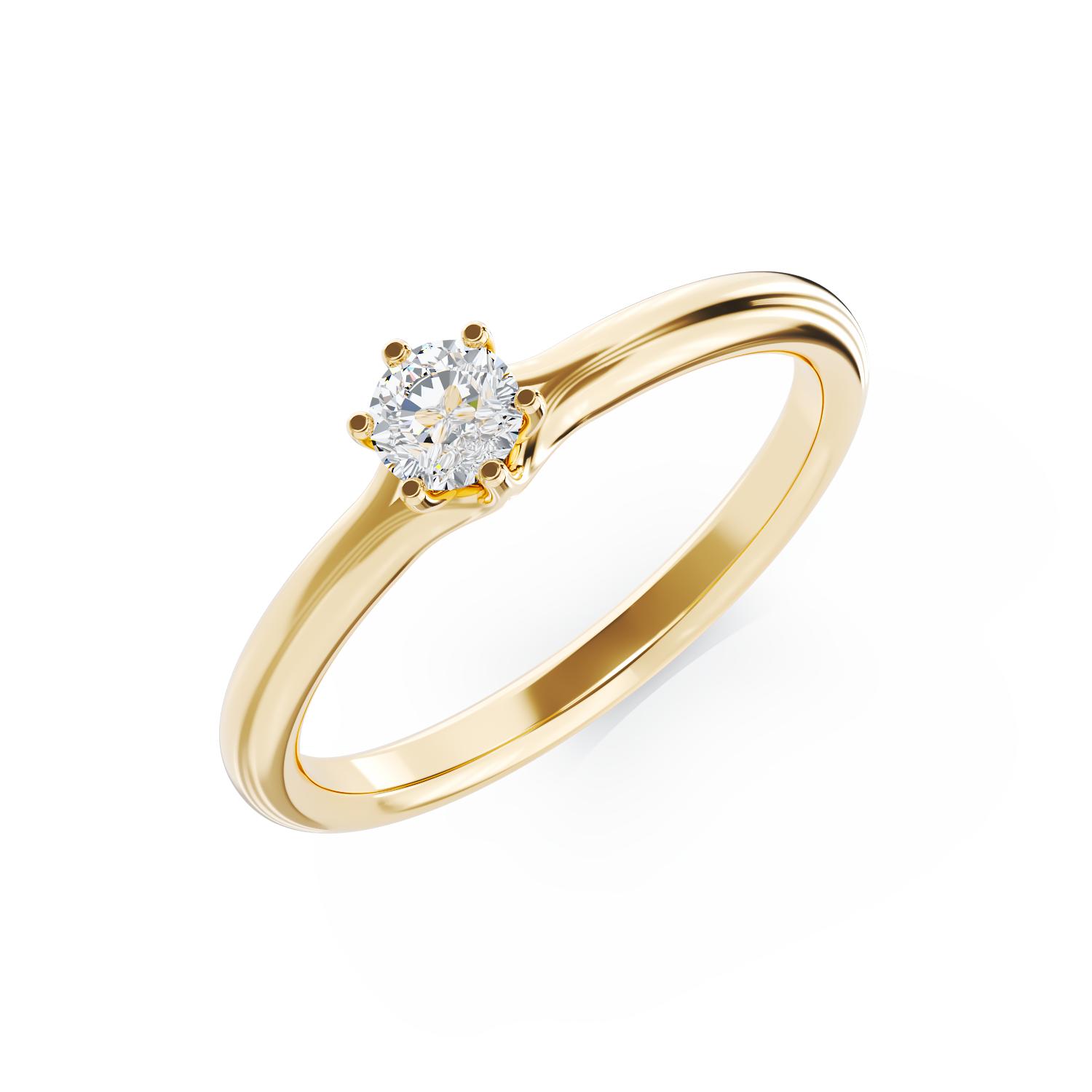 Inel de logodna din aur galben de 18K cu un diamant solitaire de 0.14ct